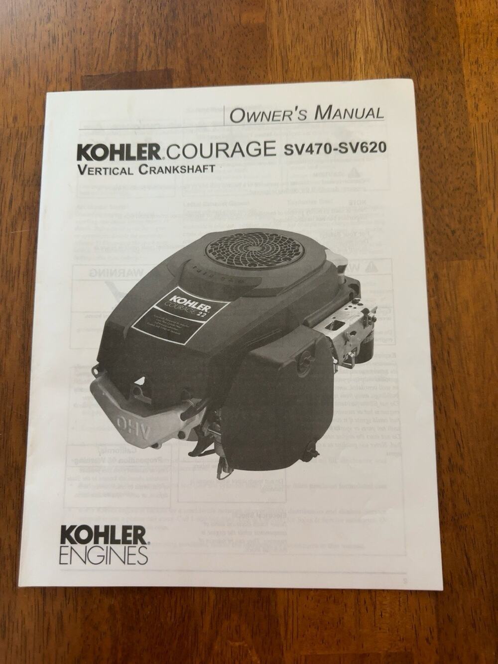 Kohler Courage SV470-SV620 Vertical Crankshaft Engine Owners Manual OEM